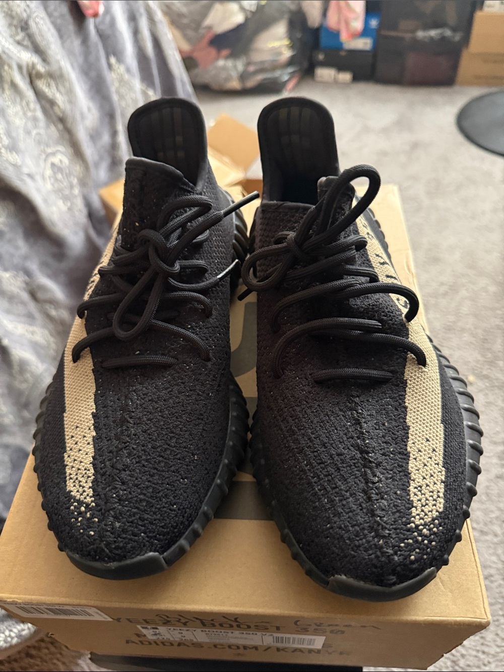 Yeezy 350 Boost Men's Black Sneakers with Cream Stripe